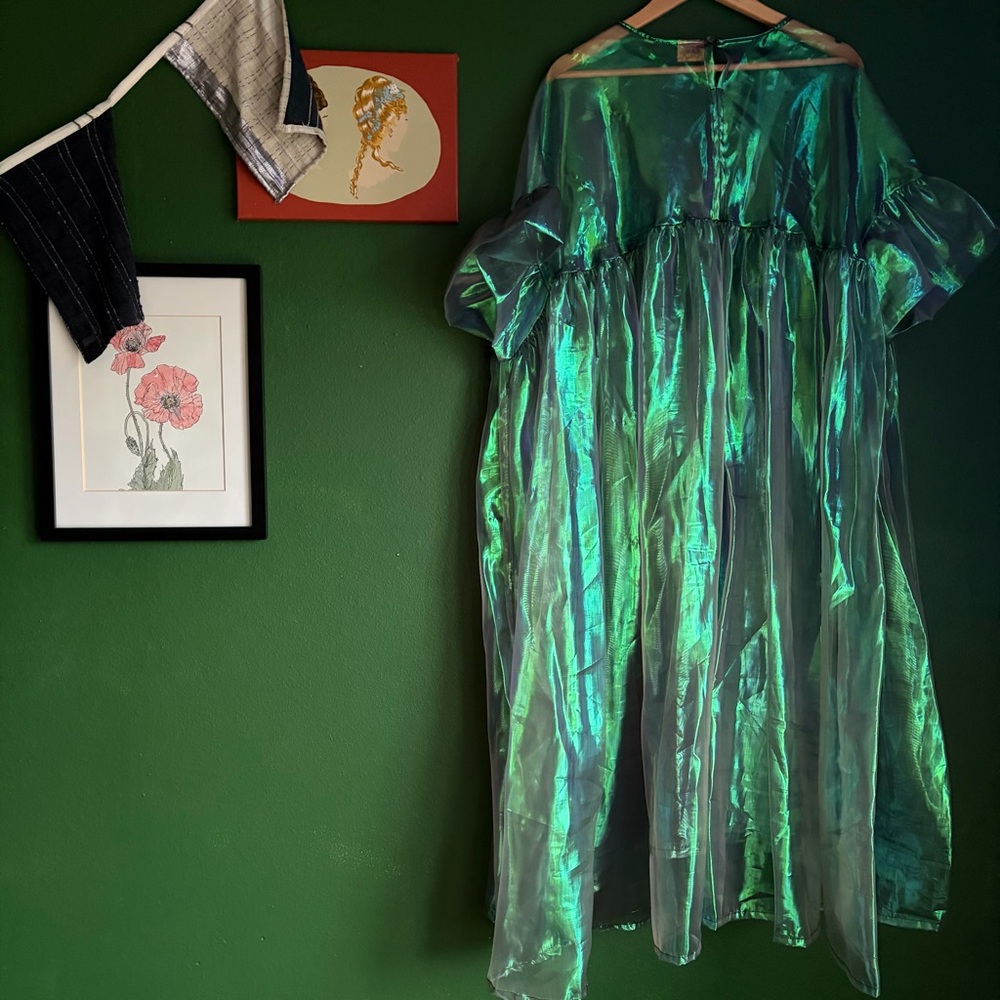 Nettle Studios Mushroom Dress in Electric Lettuce Metallic size OS+ - Picture 10 of 11